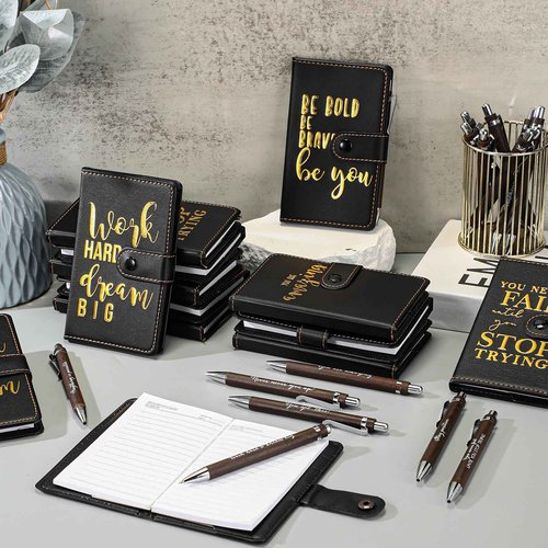 Dispowreath 100 Pcs Inspirational Mini Leather Journal Pen Bulk Customer Week Gifts Employee Appreciation Gift Motivational Notebook with Pen Set Notepad for Teacher Student Coworker Staff Office