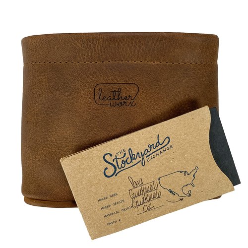 Leather Worx, Desk Organizer Bag Handmade from Full Grain Leather, Pen Holder, School & Office Supplies - Bourbon Brown