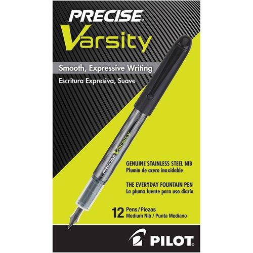 PILOT Precise Varsity Pre-Filled Fountain Pens, Medium Point Stainless Steel Nib, Blue Ink, 12-Pack (90011)
