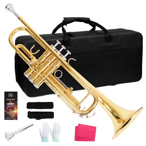 LOMUTY Standard Bb Trumpet for School Band Orchestra Brass Trumpet With Hard Case 7C Mouthpiece Cleaning Cloth Gloves, Children and Adults Beginner Teaching Brass Instrument, Christmas Birthday Gift.