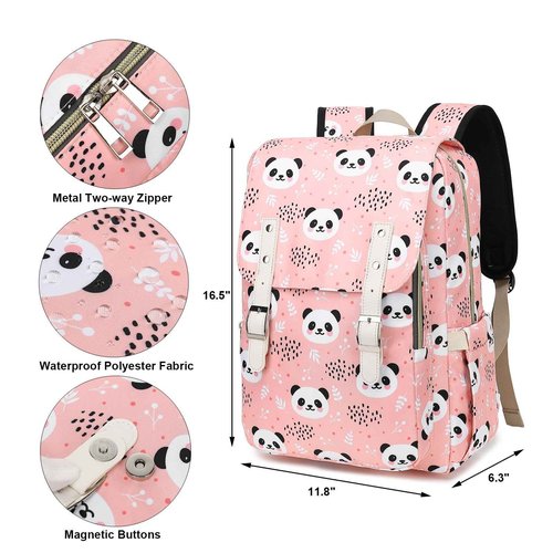 Kouxunt Panda Laptop Backpack for Women Girls, 15.6 inch College School Backpacks Travel Casual Daypack (Pink)