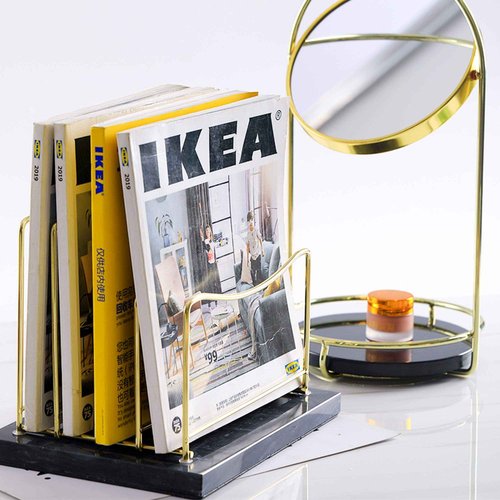 Real Marble File Holder - Desk Accessories - Modern Mail Organizer - Gold Mail Holder & Letter Tray (Black + Gold)