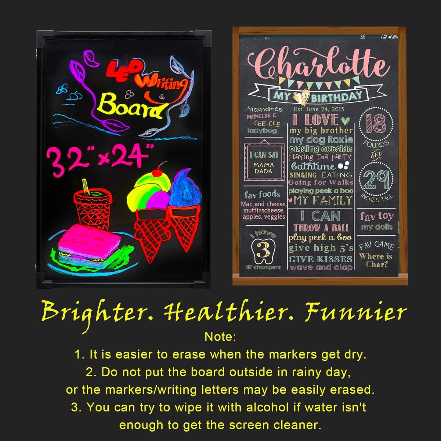 Voilamart LED Message Writing Board - 32" x 24" Illuminated Erasable Chalkboard with Remote Control & 8 Color Markers