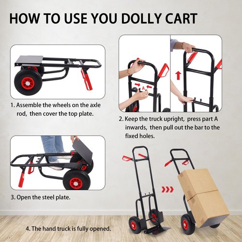 Elevon Folding Flatbed Hand Truck, Telescoping Handle 2-Wheel Portable Dolly Cart, Heavy Duty Utility Cart for Home & Commercial Use, Moving & Cargo Transport - 220LB Capacity, Easy Storage, Black