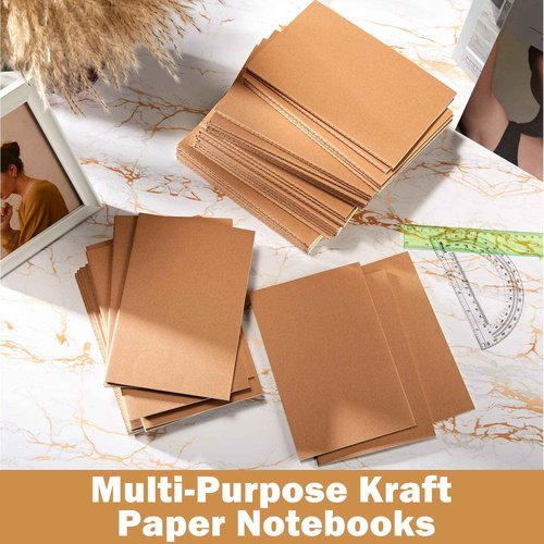 Fuutreo 300 Pack Kraft Notebook 5.8" x 4.1" A6 Lined Journals Bulk Pocket Writing Notepad for Kids Students Classroom School Office Travel Supplies, 48 Pages 24 Sheets(Brown)