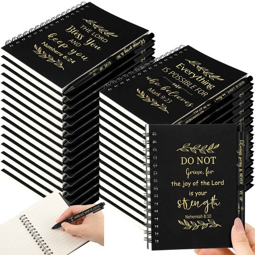 Seajan 64 Set Inspirational Gift Small Notebooks Bulk Mini Spiral Journals Motivational Spiral Notepads with Pen Volunteer Bible Employee Appreciation Gift for Office(Bible)