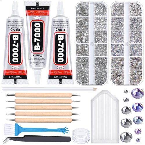 B7000 Clear Glue Kit - 4013PCS Rhinestones & 3PCS 25ML Adhesive for Jewelry, Crafts & Nail Art