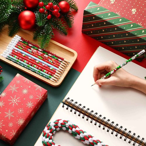 Yexiya Christmas Pencils Bulk for Kids Colorful Wood Pencils with Erasers, Snowman, Santa and Elk Design for Office School,12 Styles(336 Pcs)