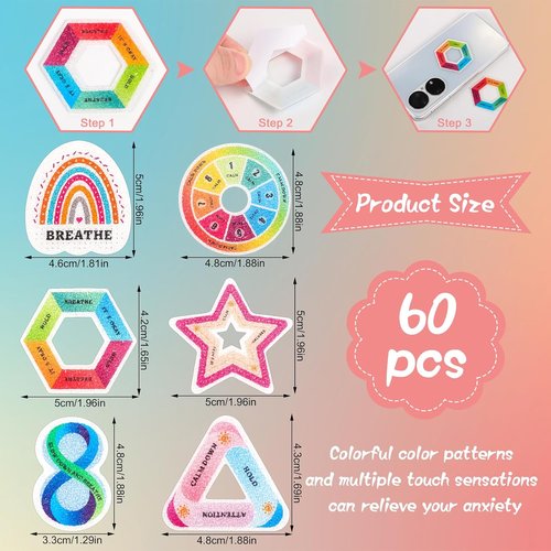 Skiennix 60 Pcs Anxiety Sensory Stickers - Reusable Textured Fidget Stickers for Mindfulness & Calm