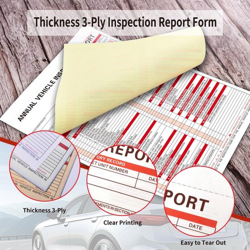 Annual Vehicle Inspection Report Forms 5 Pack with Red FMCSA Labels Aluminum, 3-Ply Carbonless Form Driver Vehicle Inspection Report Book Vehicle Dot Inspection Form and Label Stickers