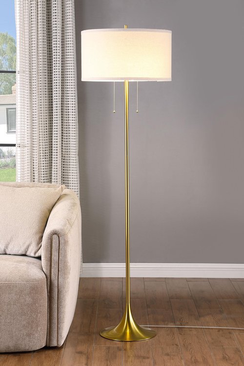 Coaster Home Furnishings - Elmira - Metal Floor Lamp with Beige Drum Shade and Tulip-Style Base - Living Room - 65-Inch - Brass - 920240