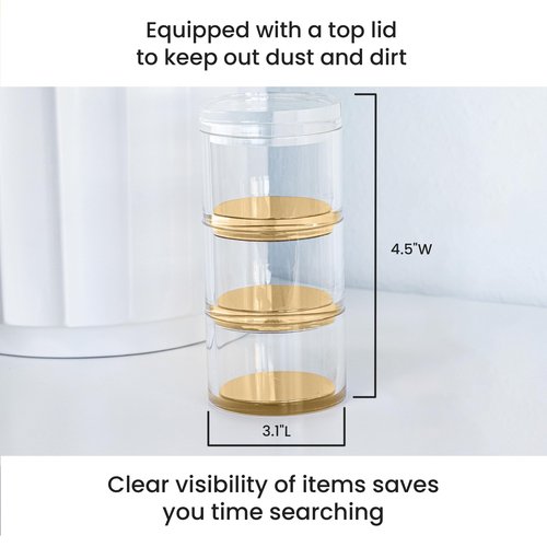 OfficeGoods 3-Tier Stackable Acrylic Holder- Stylish Desk Organizer and Storage for Office or Home – Transparent Round Design with Gold Metal Base