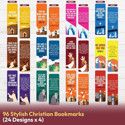 96 Bible Bookmark Pack - Inspirational Verses for Kids & Adults | Multiple Designs for Study & Gifts