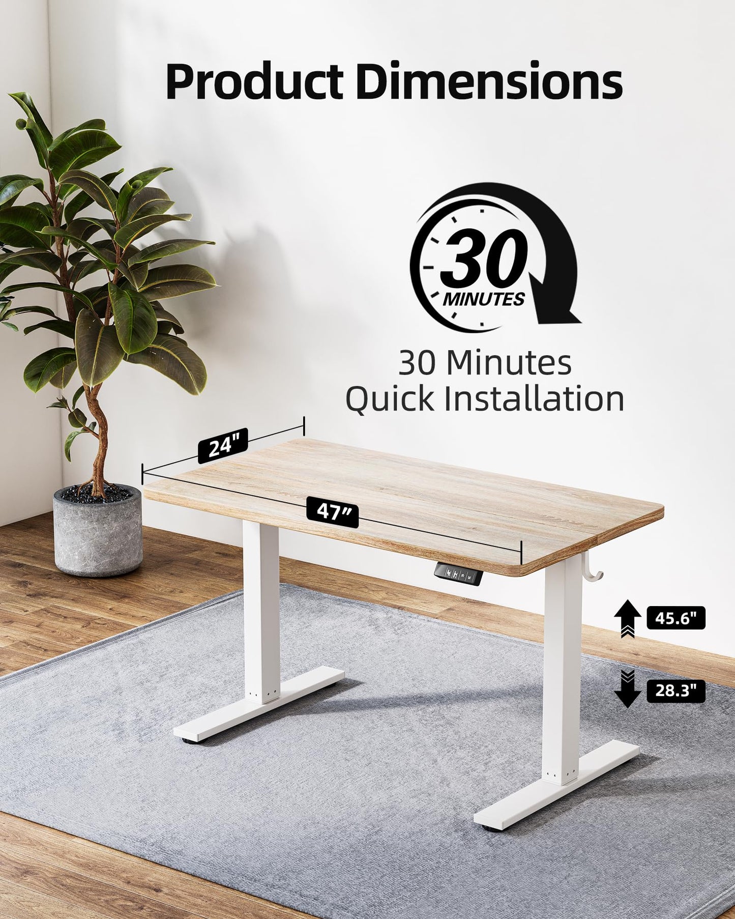 TIQLAB Electric Height Adjustable Standing Desk 47.2×23.6 inch, Sit Stand Desk for Work, Study, Memory Controller, White Frame & Maple Top Computer Workstation for Home Office