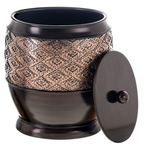 Creative Scents Dublin Brown Small Trash Can with Lid 1.26 Gal / 4.8L - Decorative Waste Basket, Durable Resin Slim Bathroom Covered Garbage Can Wastebasket Bin for Diaper/Paper
