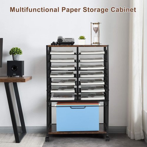 Solinxe File Organizer, Rolling File Cart Cabinet with Hanging Folders Rack, Mobile Mesh Paper Tray Storage Shelf, Utility Rack Cart for Home School Office, Black