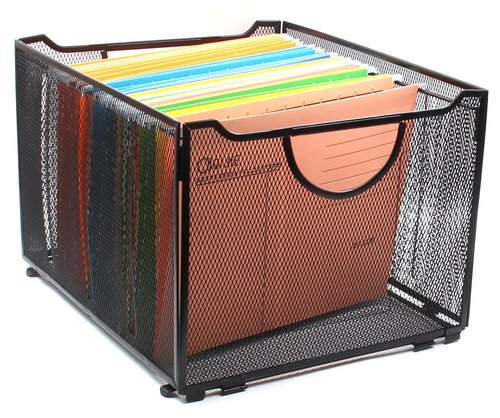EasyPAG Letter Size Portable Filing Bin Black Mesh Metal File Crate Box with Hanging File Folder Frame
