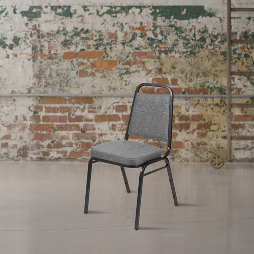 BizChair HERCULES Series Trapezoidal Back Stacking Banquet Chair with 2.5" Thick Seat in Gray Fabric - Silver Vein Frame
