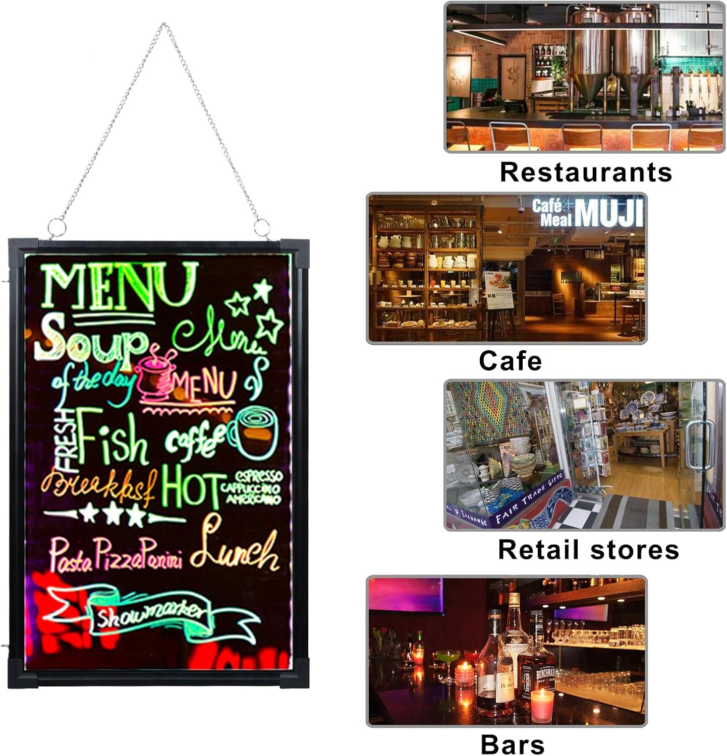 Voilamart LED Message Writing Board - 32" x 24" Illuminated Erasable Chalkboard with Remote Control & 8 Color Markers
