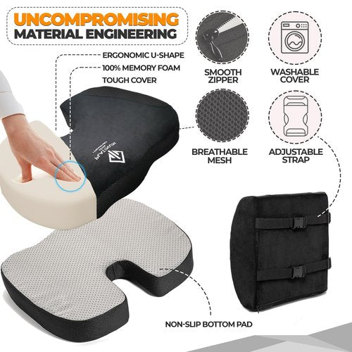 Platinum-Level Comfortable Ergonomic Memory Foam Lumbar & Seat Cushion Back,Tailbone Pain Relief
