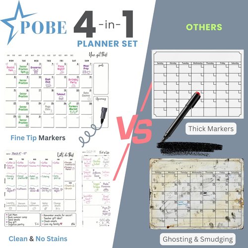 Magnetic Dry Erase Calendar by [Brand Name] - 3 Pack Monthly Whiteboard Meal Planner with 4 Markers | Daily & Weekly Schedule for Kitchen & Office