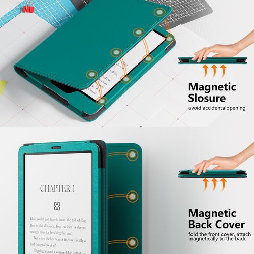 Lainergie Kindle Case for New 6" Kindle (11th Generation, 2024/2022 Release), Slim PU Leather Smart Shell Cover for Kindle Basic with Stand, Hand Strap, Auto-Wake/Sleep Not for Alcatel TCL, Jade