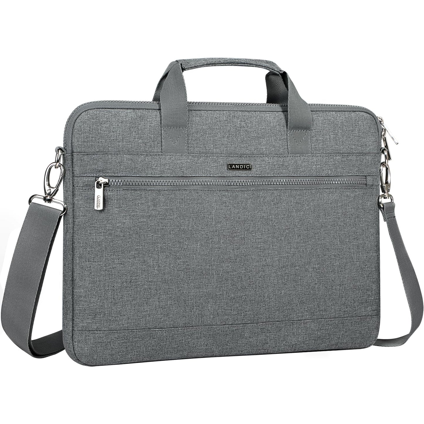 LANDICI 360° Protective Laptop Bag Case 14-15 Inch with Shoulder Strap & Handle, Waterproof Computer Sleeve Cover for MacBook Air/Pro 15, Chromebook 14, Slim Briefcase for Men Women, Grey