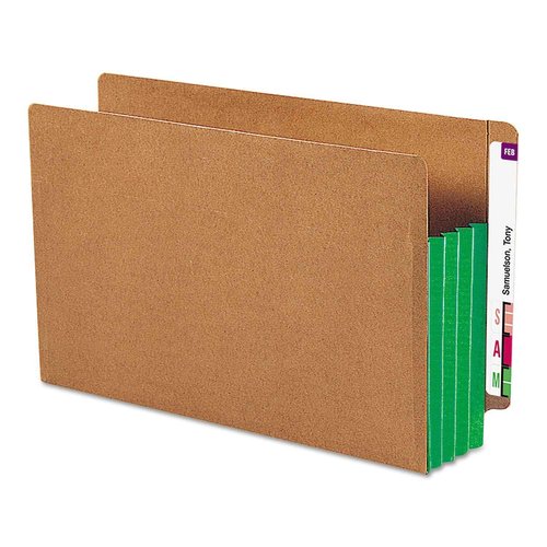 Smead End Tab Pocket, Reinforced Straight-Cut Tab, 3-1/2" Expansion, Extra Wide Legal Size, Redrope with Green Gusset, 10 per Box (74680)