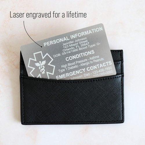 Custom Medical ID Card - Personalized Aluminum-Free Engraving | Emergency Contact & Allergy Alert