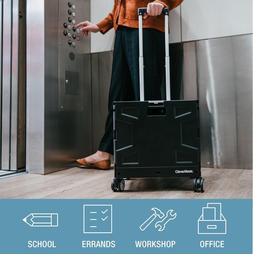 CleverMade Collapsible Crate on Wheels - 35L Rolling Cart with Lid & Handle | Foldable Utility for Groceries, Travel, Office - Holds 75 lbs, Cool Gray