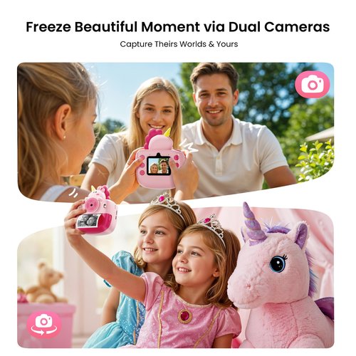 Phomemo Unicorn Camera for Girls, Kids Camera Instant Print, Holiday Birthday Gifts for Girls Age 3 to 12 Years Old, Unicorn Toys with Paper Rolls, Cameras for Kid Printer with Stickers