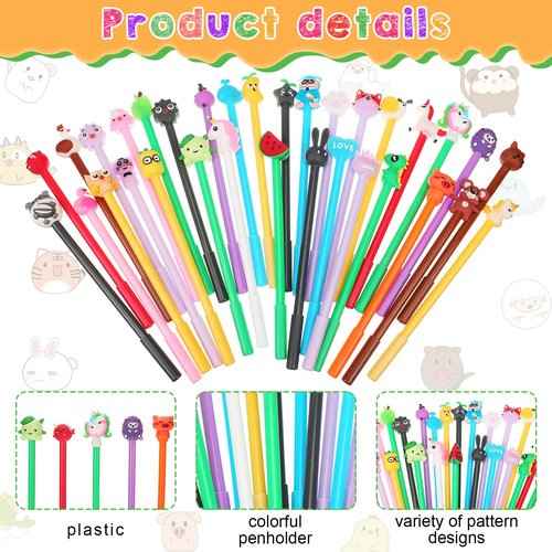 200 Pieces Cute Cartoon Gel Ink Pens Cartoon Animal Writing Pens 0.5 mm Novelty Black Gel Ink Pens Assorted Styles Fun Kawaii Pens for Kids Office School Gifts Supplies