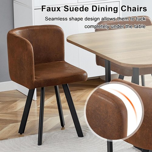 Hommoo 7-Piece Dining Table Set - 59” Rectangular Kitchen Table with 6 PU Leather Chairs | Space-Saving Design in Brown