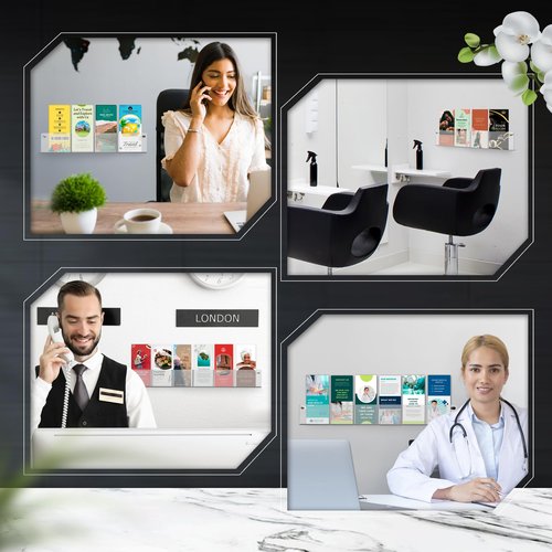 Gomos Acrylic Brochure Holder Wall Mount - Aesthetic Design, Optimized Shape, Pamphlet Holder Wall Mount - Perfect for Flyer Stand, Wall Brochure Holder - (Pack of 4)