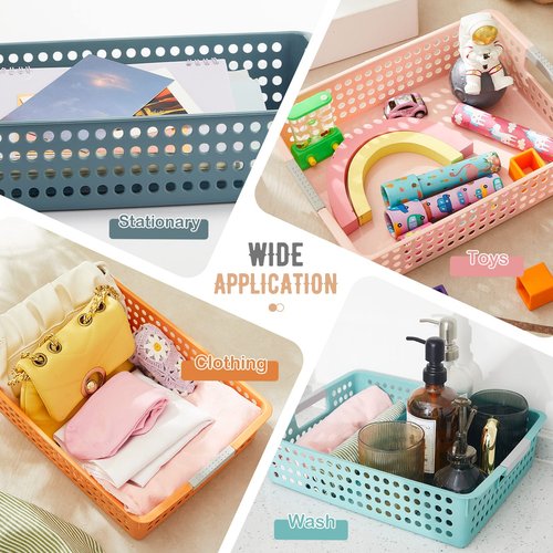 Leinuosen 8 Pack Classroom Paper Trays 14''x10'' Hold A4 Paper Toy Handicrafts Colorful Turn in Trays Classroom Storage Baskets Also for Library, Office, Kitchen, Bathroom, Bedroom (Bright Color)