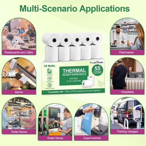 Thermal Paper Receipt Rolls - Compatible with All POS Systems, Cash Registers - BPA Free, Premium Quality Receipt Paper Rolls