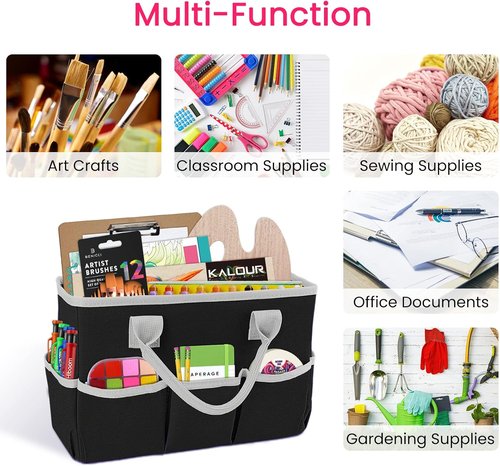 Godery Desktop Tote Organizer - Versatile Teacher Helper Bag for Arts, Books & Stationery | Black-Gray