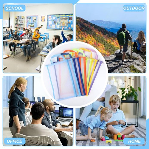 12 Pack Mesh Zipper Pouch Bags - Double-Layer Nylon Storage for Classroom Organization & Board Games