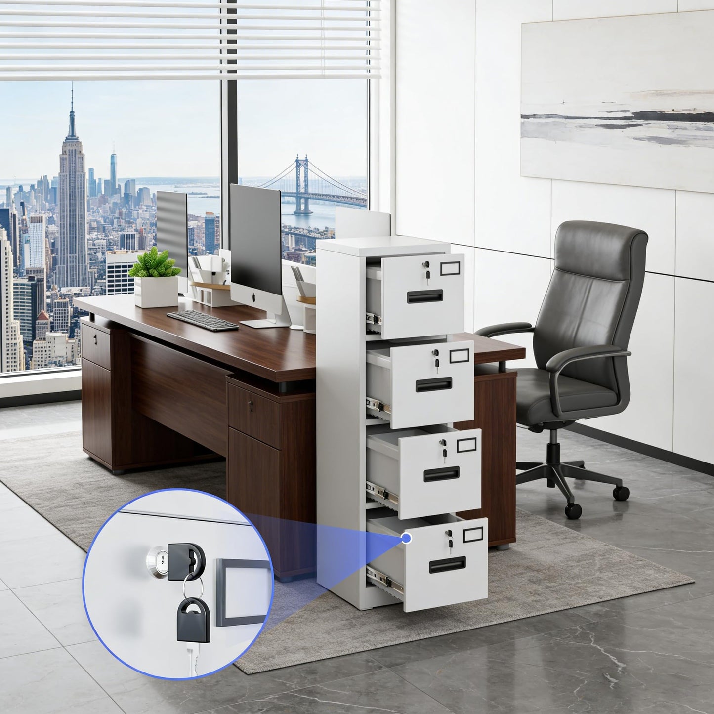 SUXXAN 4 Drawer File Cabinet, Metal Vertical File Storage Cabinet with Lock, Office Home Steel File Cabinet for A4 Letter/Legal Size, Assembly Required