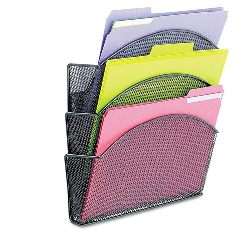 Safco 4175BL Onyx Magnetic Triple File Pocket – 4 Heavy-Duty Magnets for Metal or Fabric Surfaces – Commercial-Grade Steel Mesh Design - Durable Powder Coat Finish – 13"L x 4.25"W x 13.5"H
