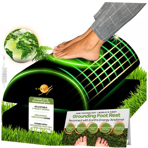 Grounding Foot Rest for Under Desk at Work,Foot Stool for Office Use Gaming Chair Ergonomic Memory Foam Adjustable Height Back Knee Pain Relief, Pad Mat for Feet Wellness Organic Cotton Pure Silver