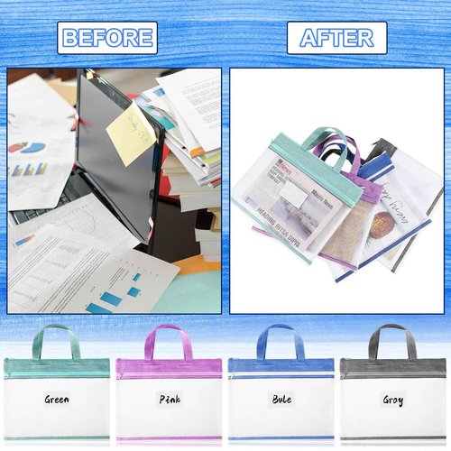 Zhehao 24 Pcs Student Book Pouches with Handle Document Bag Sew Project Bag for Quilting Mesh Zipper Pouch File Artwork Storage Organize for A4 Files, 14 x 11 Inch