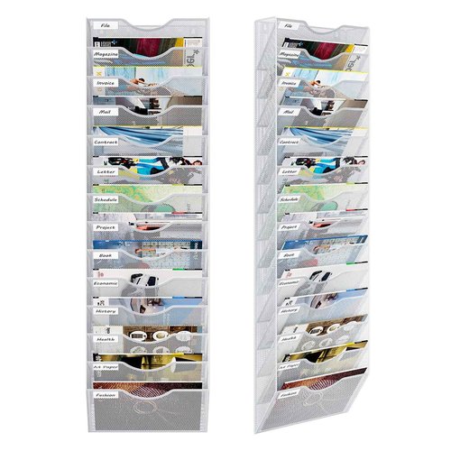 PAG-Mass 14 Pockets Hanging Wall File Organizer, Office Organization Wall Mount Mail Sorter Paper Holder Bill Organizer for Home, White