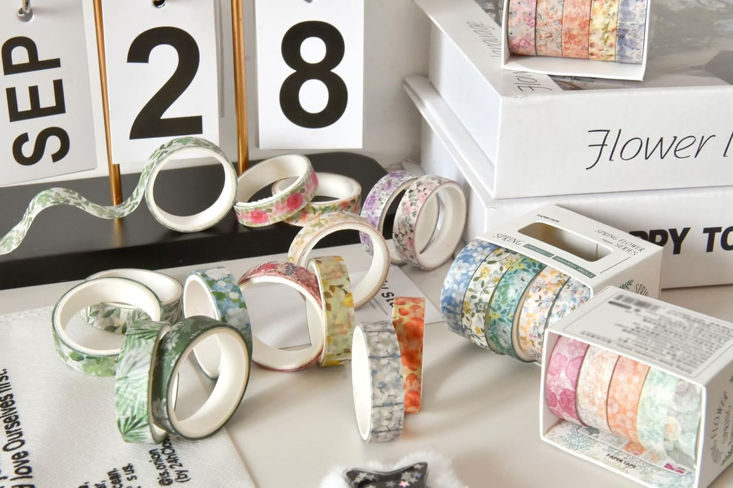 YUBX Washi Tape Set - 60 Rolls of Floral Decorative Tapes for Arts, Crafts, Journals & Planners