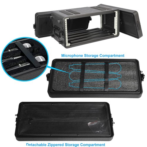 ROOMEDAL 4U Rack Case Shallow 12" Depth, 19" Rackmount Flight Cases, Durable HDPE Watertight Dust-Proof 4U Shock Mount Racks with Microphone Compartments