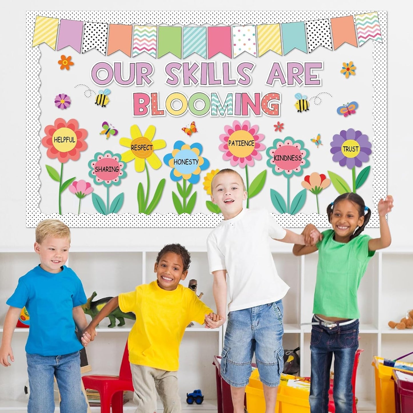 Skiennix Spring Floral Bulletin Board Decorations - Inspirational Flower Cutouts for Classroom & Office