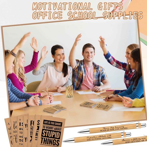 PerKoop 120 Pcs Inspirational Notebooks Motivational Pens Thank You Bamboo Pen Kraft Notebooks Employee Appreciation Gifts Bulk Pocket Journals Party Favors for Adults Nurses Coworkers Team (Quotes)