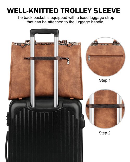 FADEON Laptop Bag for Women Designer PU Leather Large Tote Bags Packpack Purses with 15.6 Laptop Compartment Travel Shoulder Handbag Brown