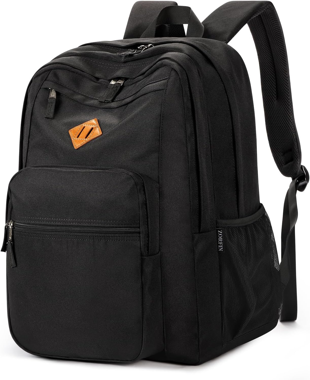 ZORFIN 26L Black Backpack - Water Resistant College & Travel Bookbag for All-Day Comfort