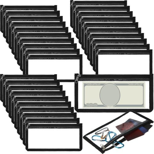 Honoson 30 Pack Clear Cash Money Pouch 3.9 x 7.8 Inch Bank Deposit Bag Clear Zipper Cash Envelopes Check Wallet, Multipurpose Utility Storage Bag